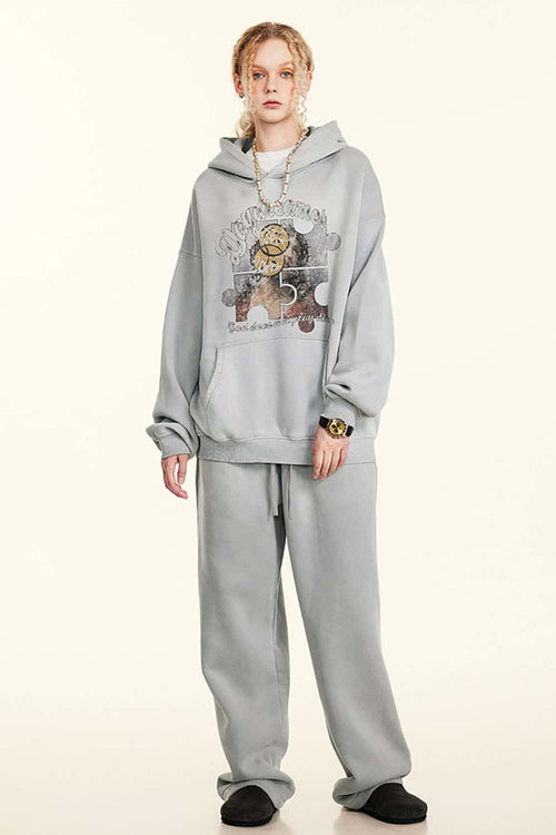 Heavyweight Abstract Wash Hoodie - Light Gray
