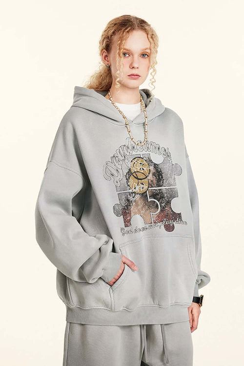 Heavyweight Abstract Wash Hoodie - Light Gray