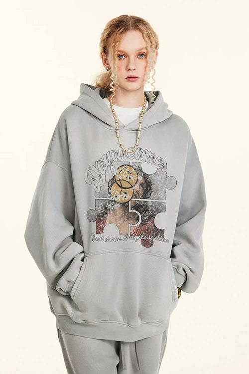 Heavyweight Abstract Wash Hoodie - Light Gray