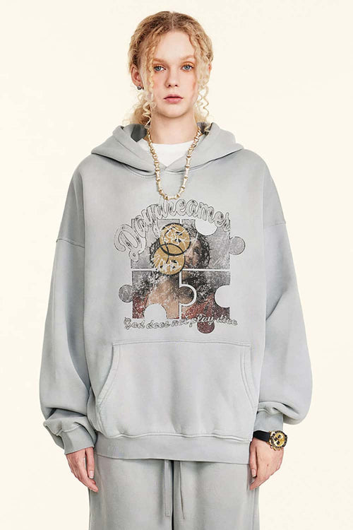 Heavyweight Abstract Wash Hoodie - Light Gray