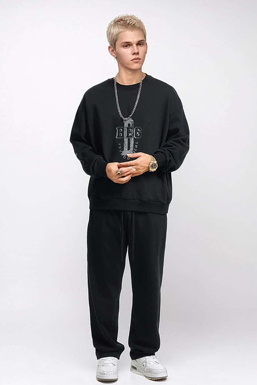 Varsity Graphic Drop-Shoulder Sweatshirt - Black