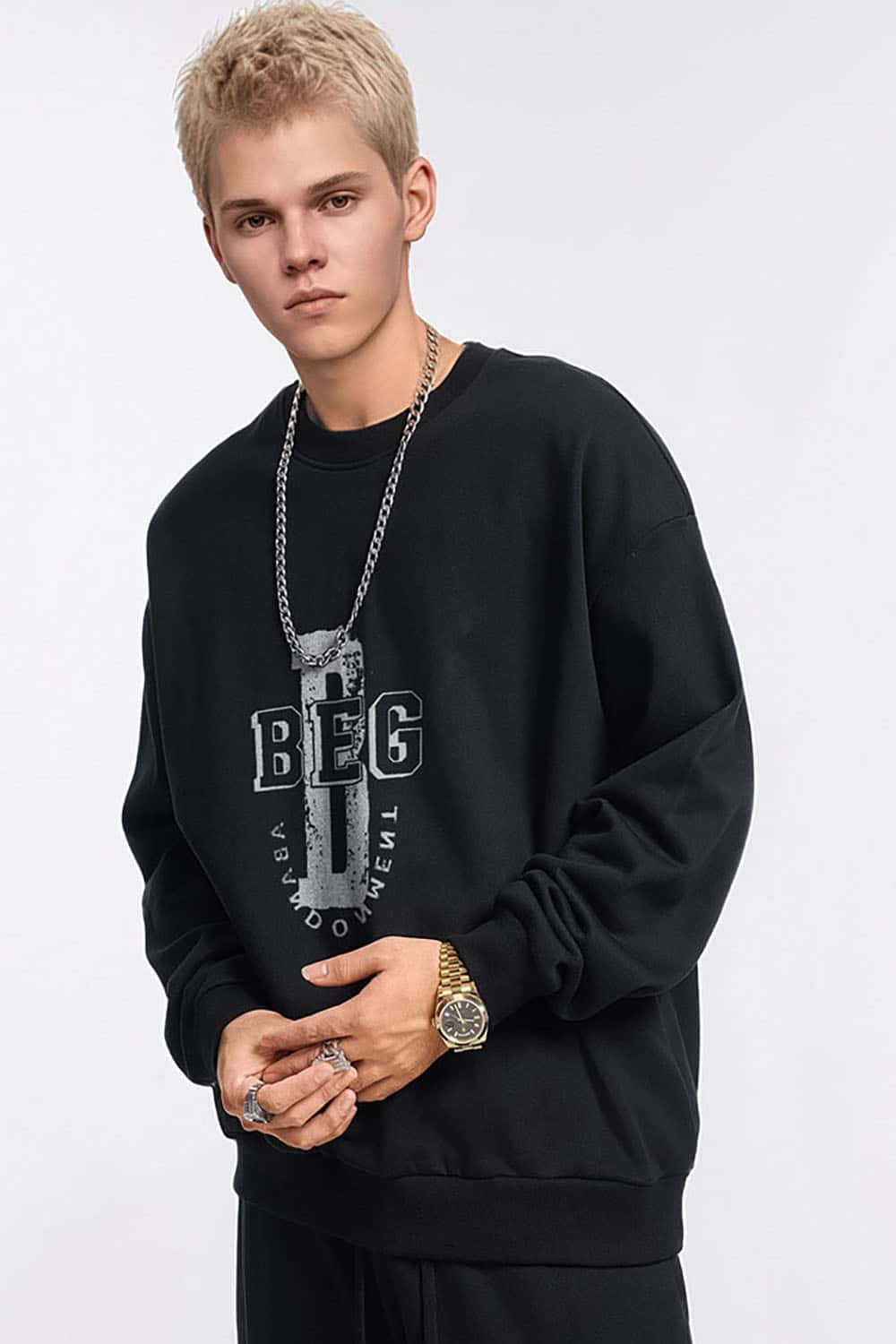 Letter Drop Shoulder Crewneck Sweatshirt in Loose Fit