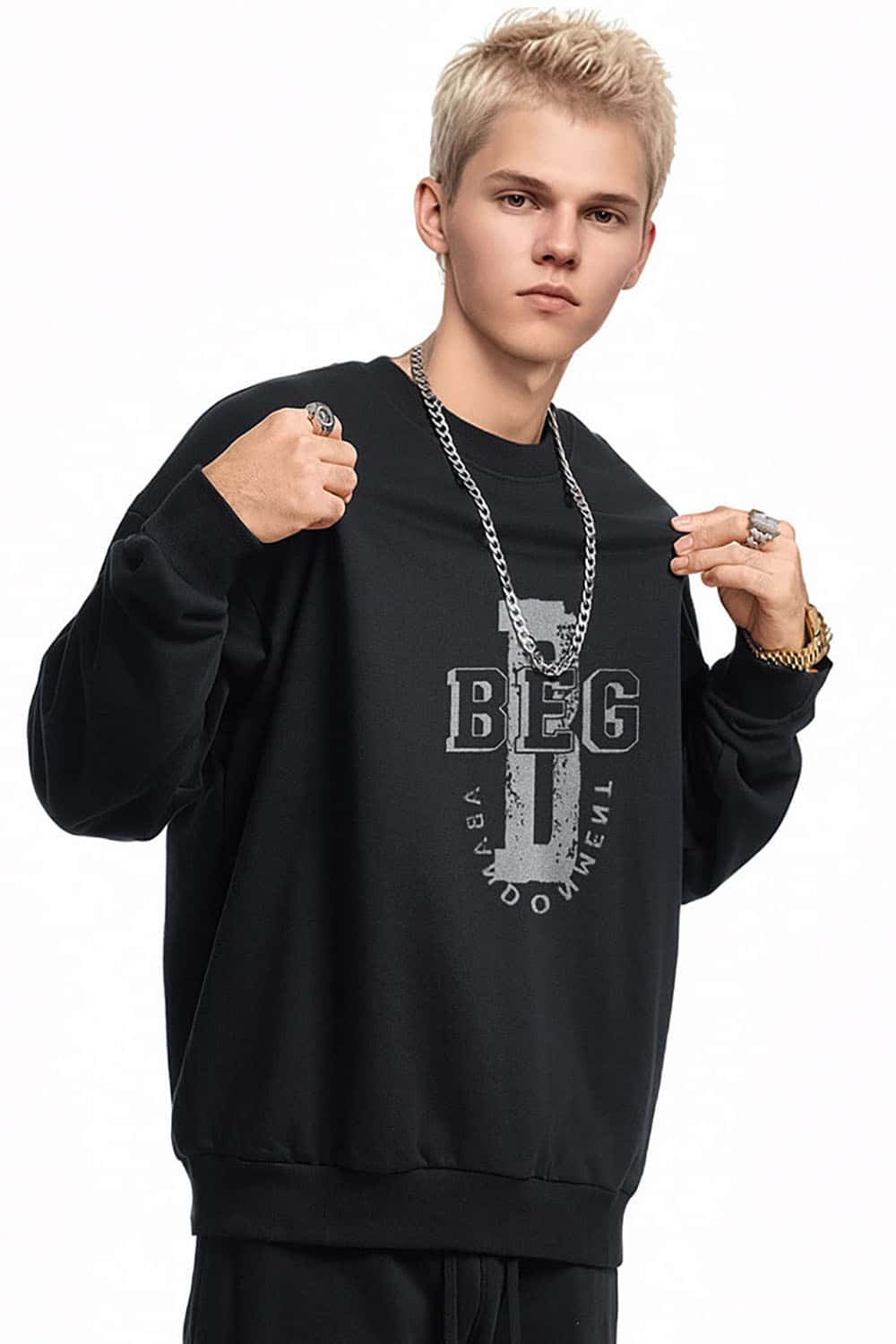 Letter Drop Shoulder Crewneck Sweatshirt in Loose Fit