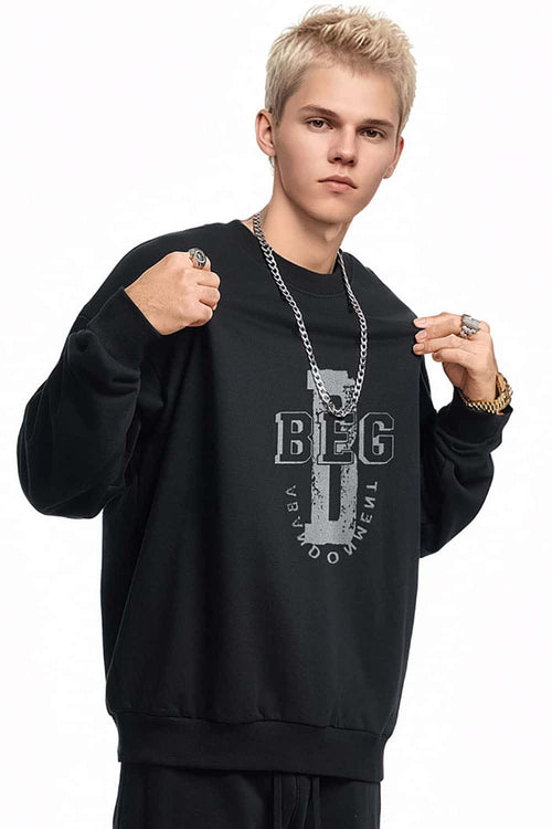 Varsity Graphic Drop-Shoulder Sweatshirt - Black