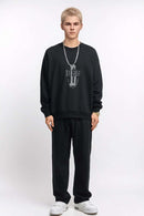 Varsity Graphic Drop-Shoulder Sweatshirt - Black
