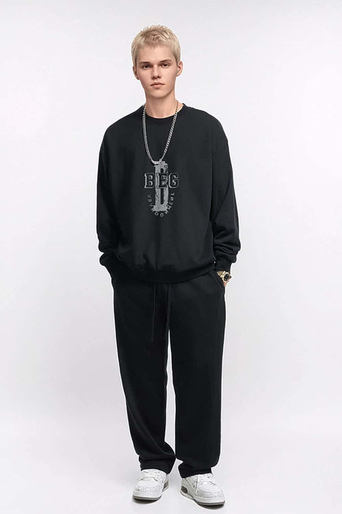 Varsity Graphic Drop-Shoulder Sweatshirt - Black
