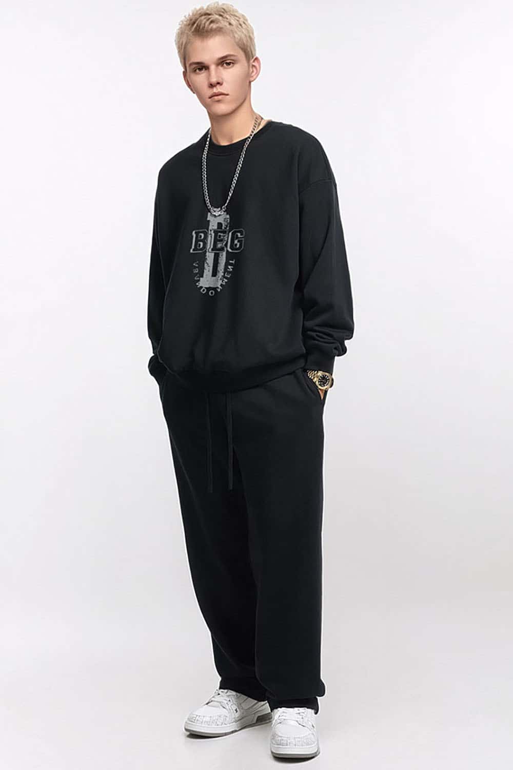 Letter Drop Shoulder Crewneck Sweatshirt in Loose Fit