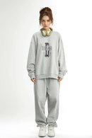 Varsity Graphic Drop-Shoulder Sweatshirt - Flower Gray