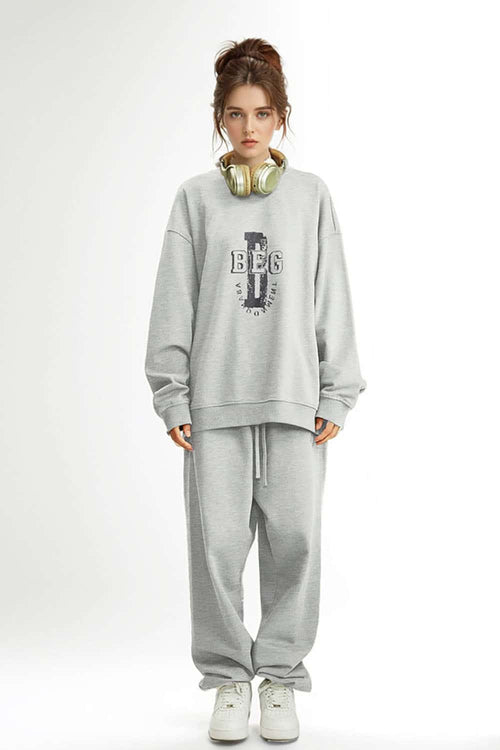 Varsity Graphic Drop-Shoulder Sweatshirt - Flower Gray