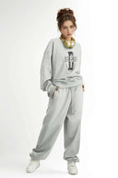Varsity Graphic Drop-Shoulder Sweatshirt - Flower Gray