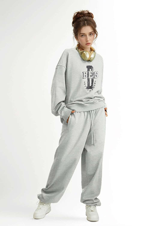 Varsity Graphic Drop-Shoulder Sweatshirt - Flower Gray