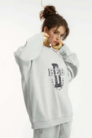 Varsity Graphic Drop-Shoulder Sweatshirt - Flower Gray