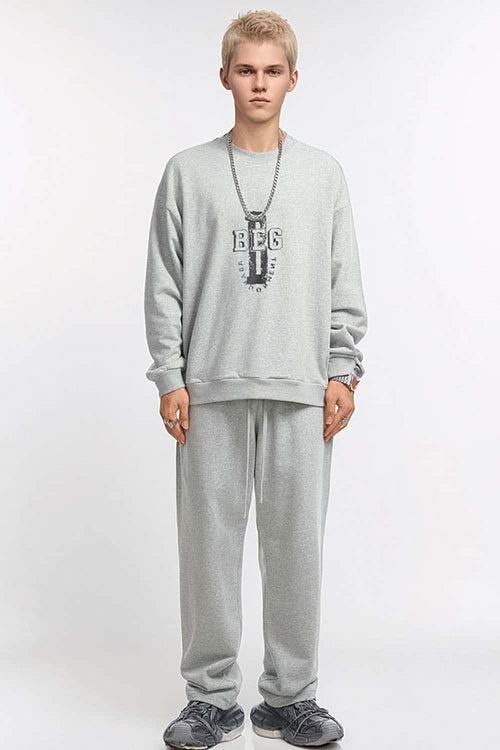 Varsity Graphic Drop-Shoulder Sweatshirt - Flower Gray