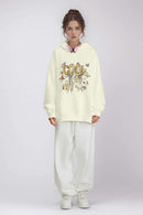 Floral Butterfly Graphic Hoodie - Cream White