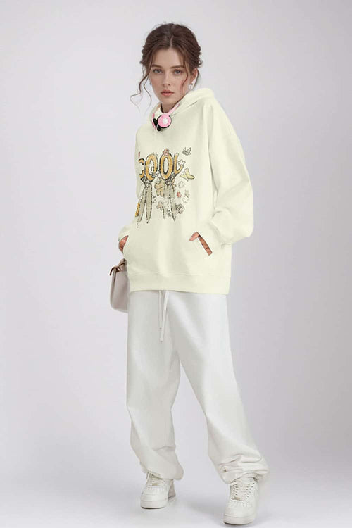 Floral Butterfly Graphic Hoodie - Cream White