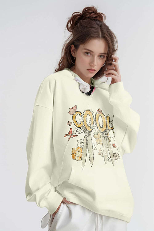 Floral Butterfly Graphic Hoodie - Cream White
