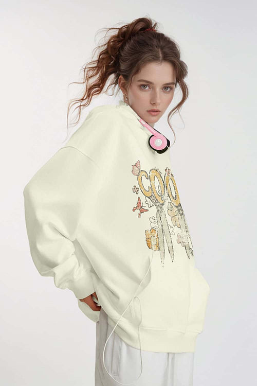 Floral Butterfly Graphic Hoodie - Cream White