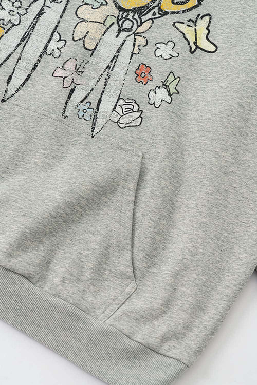 Floral Butterfly Graphic Hoodie - Flower Gray