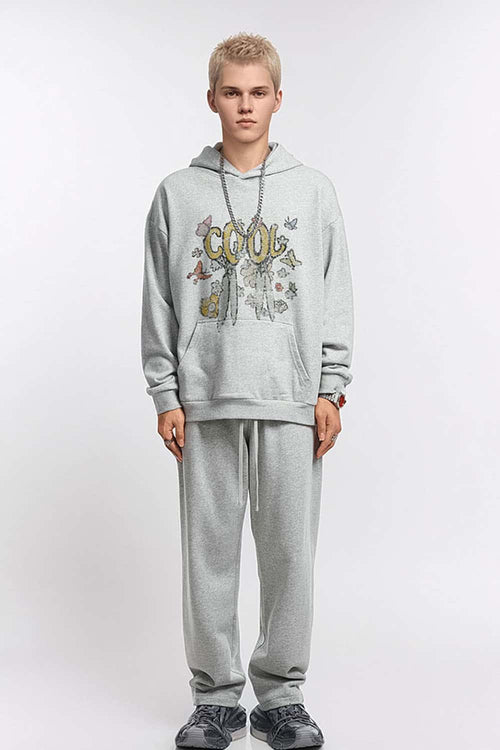Floral Butterfly Graphic Hoodie - Flower Gray