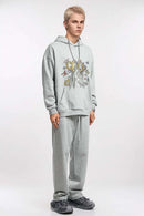 Floral Butterfly Graphic Hoodie - Flower Gray