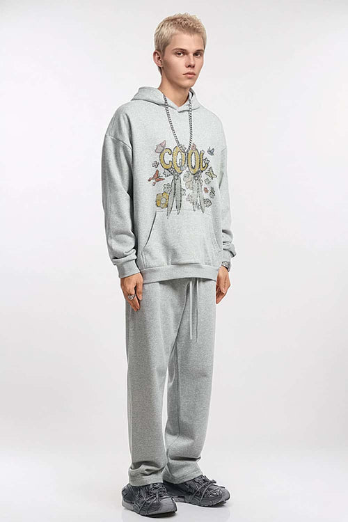 Floral Butterfly Graphic Hoodie - Flower Gray