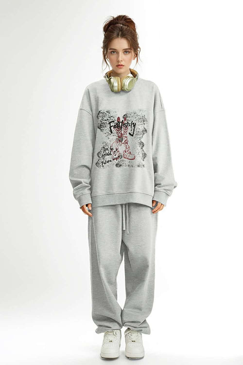 Skull Graphic Heavyweight Crewneck - Flower Gray