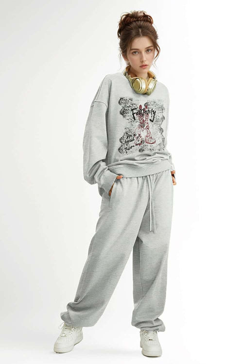 Skull Graphic Heavyweight Crewneck - Flower Gray