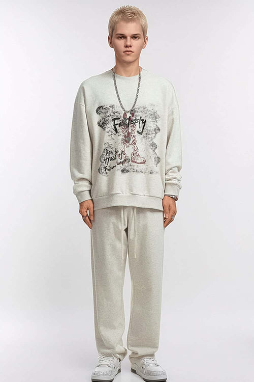 Skull Graphic Heavyweight Crewneck - Oat Gray
