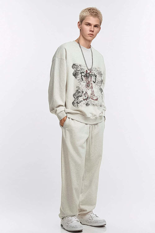 Skull Graphic Heavyweight Crewneck - Oat Gray
