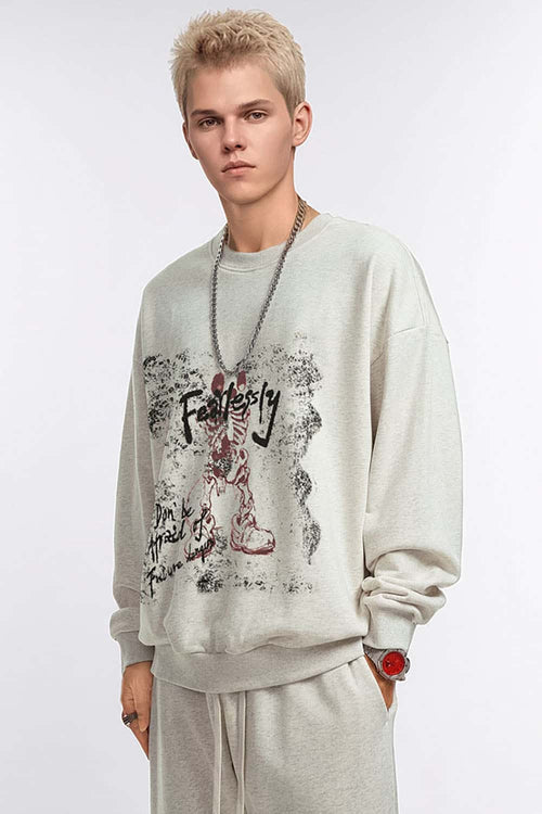 Skull Graphic Heavyweight Crewneck - Oat Gray