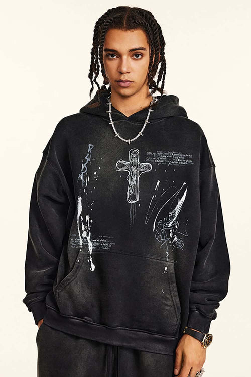 Hand-Painted Splatter Hoodie - Black
