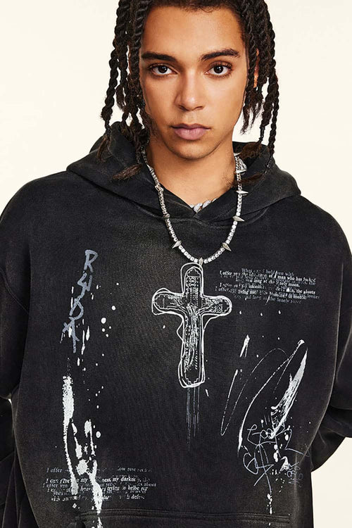 Hand-Painted Splatter Hoodie - Black