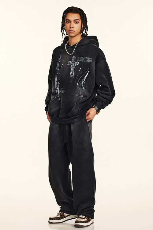 Hand-Painted Splatter Hoodie - Black