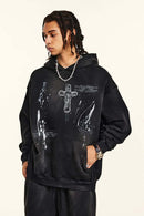 Hand-Painted Splatter Hoodie - Black