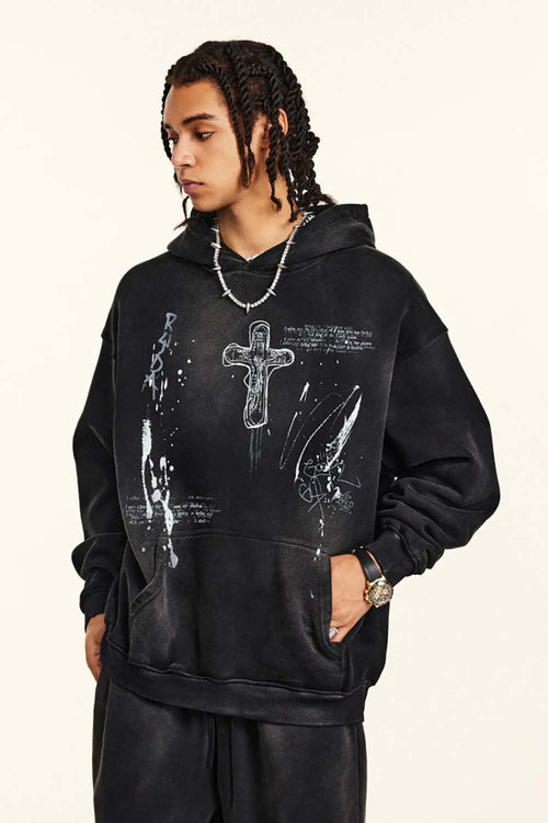 Hand-Painted Splatter Hoodie - Black