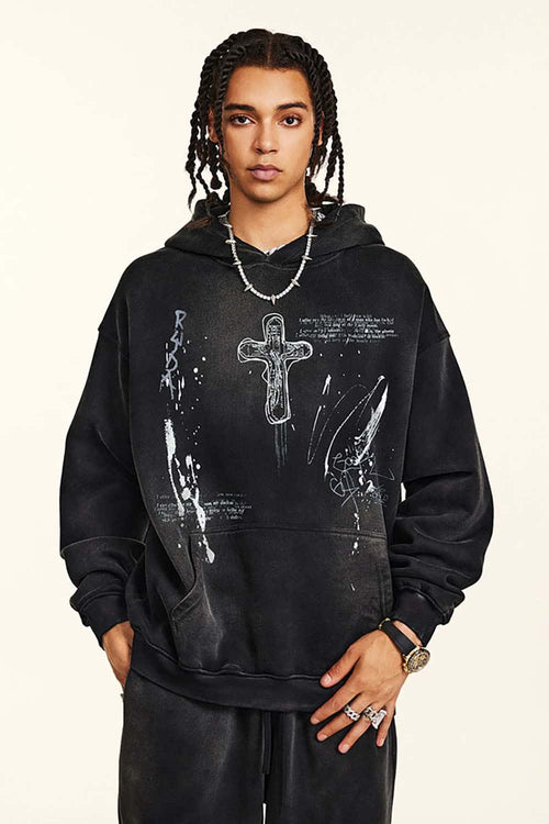 Hand-Painted Splatter Hoodie - Black