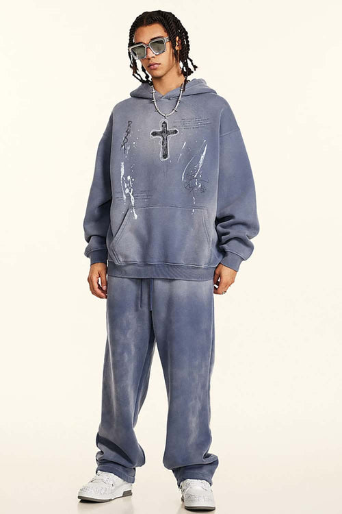 Hand-Painted Splatter Hoodie - Blue