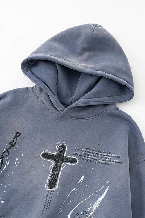 Hand-Painted Splatter Hoodie - Blue