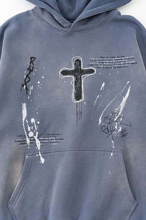 Hand-Painted Splatter Hoodie - Blue