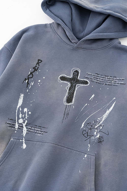 Hand-Painted Splatter Hoodie - Blue