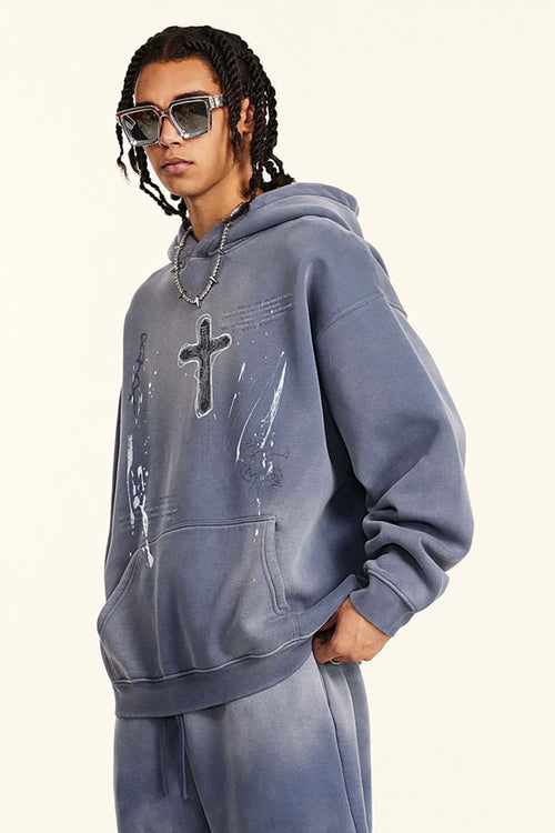 Hand-Painted Splatter Hoodie - Blue