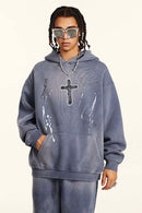 Hand-Painted Splatter Hoodie - Blue