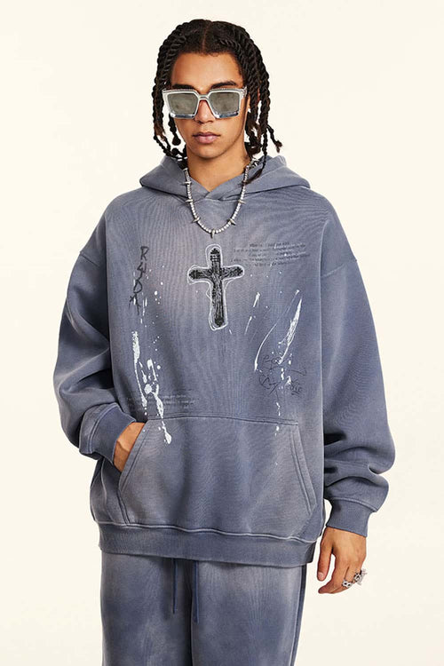 Hand-Painted Splatter Hoodie - Blue