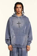 Hand-Painted Splatter Hoodie - Blue