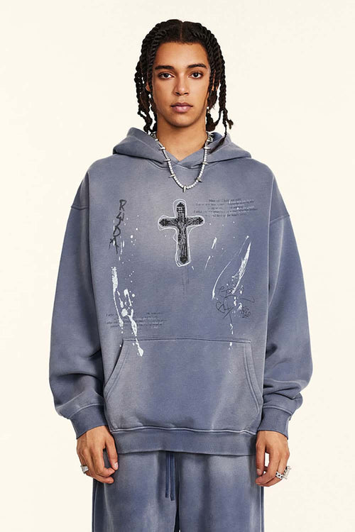 Hand-Painted Splatter Hoodie - Blue