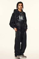 Gradient Typography Graphic Hoodie - Black