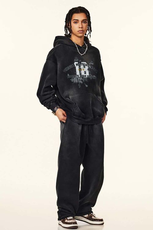 Gradient Typography Graphic Hoodie - Black