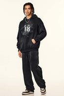 Gradient Typography Graphic Hoodie - Black