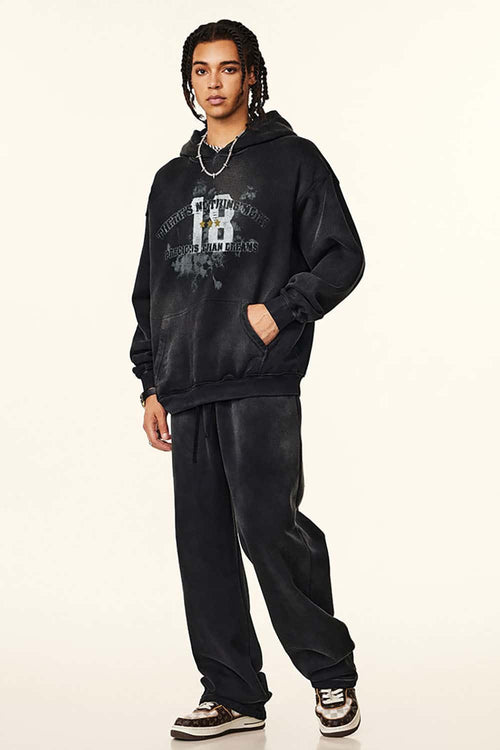 Gradient Typography Graphic Hoodie - Black