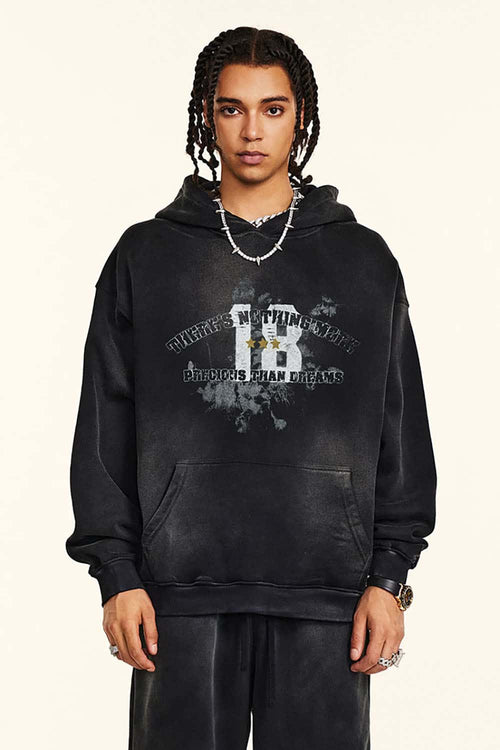 Gradient Typography Graphic Hoodie - Black